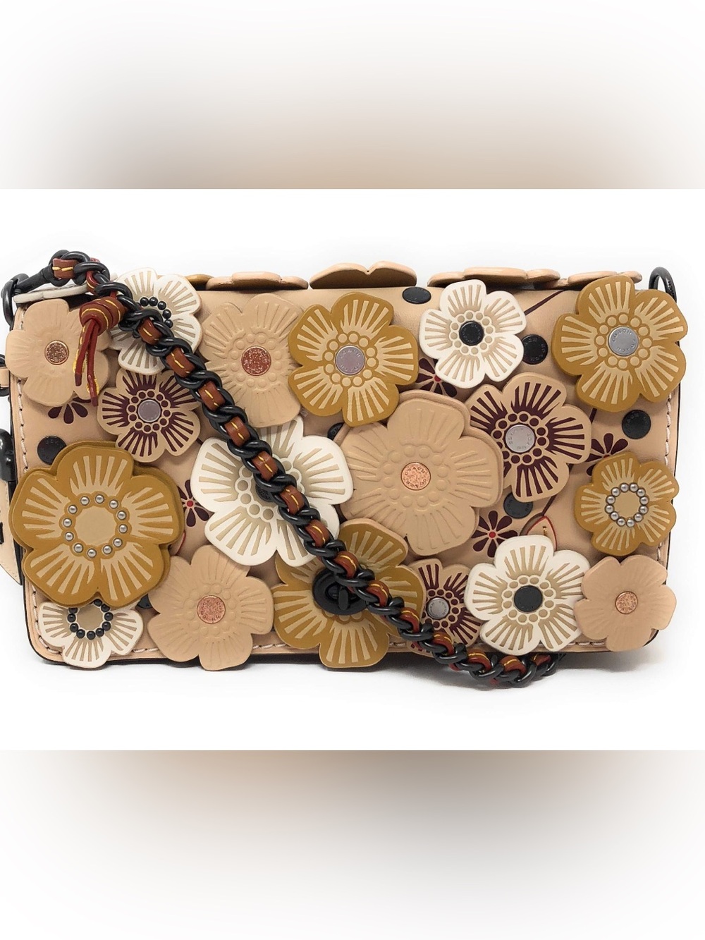 Coach 1941 Tea Rose Dinky Multicolor Floral Appliqué Crossbody Bag- Beige, Cream